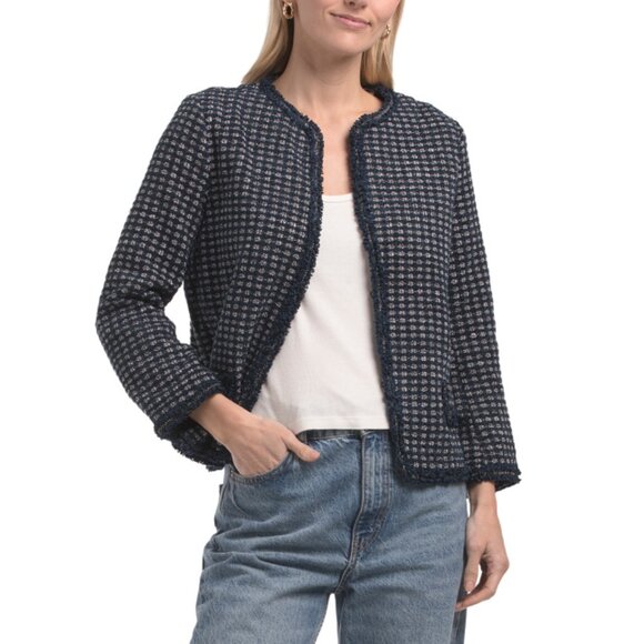 MAX STUDIO LONDON sapphire Crosshatch Tweed Short Jacket - Picture 1 of 2